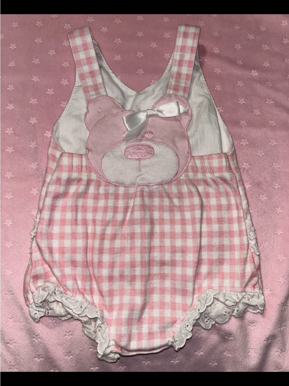 Pink Gingham Bear Romper